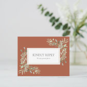 Carte postale RSVP pour mariage vert en terre cuit (Debout devant)