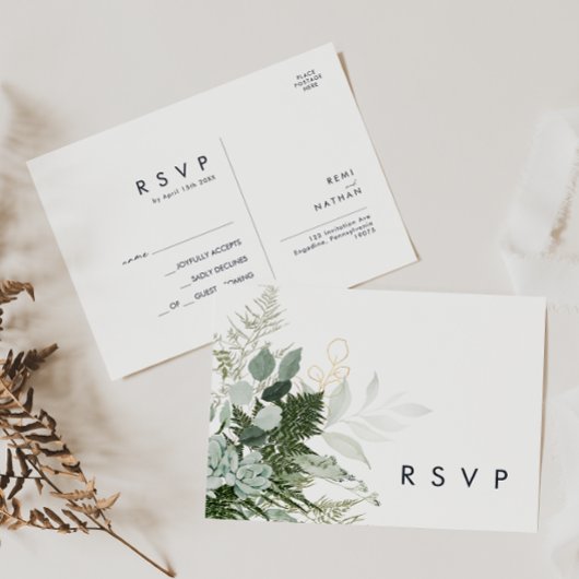 Carte postale RSVP pour mariage vert et feuille d'