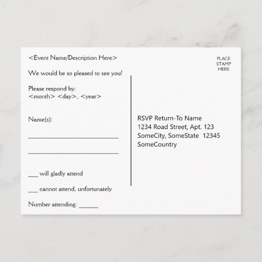 Carte postale "rsvp" propre et respectable (Dos)