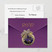 Carte postale RSVP prune violet or joyau (Devant / Derrière)