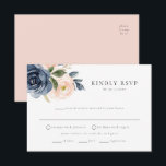 Carte postale RSVP Romantic Navy Floral Meice Choi<br><div class="desc">Cette carte rsvp de mariage est dotée d'élégantes fleurs rose et bleu marine couleur aquarelle, d'une combinaison de polices simple et intemporelle et d'une liste d'options de choix de repas facile à utiliser. C'est la carte de réponse parfaite pour le couple classique romantique mais peut être modifiée pour convenir à...</div>