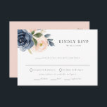 Carte postale RSVP Romantic Navy Floral Meice Choi<br><div class="desc">Cette carte rsvp de mariage est dotée d'élégantes fleurs rose et bleu marine couleur aquarelle, d'une combinaison de polices simple et intemporelle et d'une liste d'options de choix de repas facile à utiliser. C'est la carte de réponse parfaite pour le couple classique romantique mais peut être modifiée pour convenir à...</div>