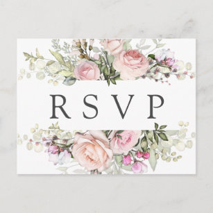 Carte postale RSVP rose florale avec choix de repa