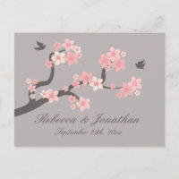 Carte postale RSVP rose/gris cerise en fleurs