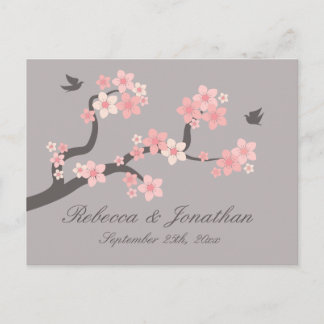 Carte postale RSVP rose/gris cerise en fleurs