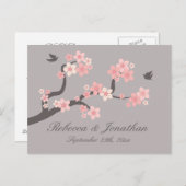 Carte postale RSVP rose/gris cerise en fleurs (Devant / Derrière)