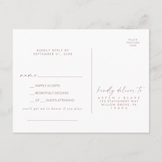 Carte postale RSVP Rose moderne Gold Script Song R (Dos)