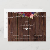 Carte postale RSVP Rustic Burgundy Blue Wedding (Devant / Derrière)