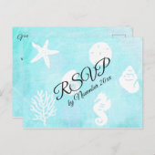 Carte Postale RSVP Seashell Seaside Mariage à thème (Devant / Derrière)