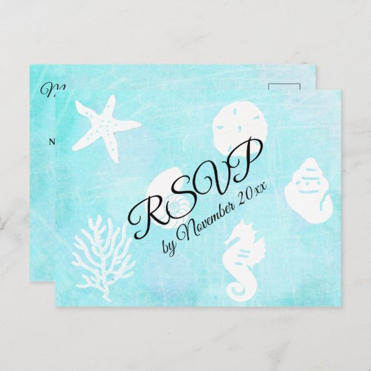Carte Postale RSVP Seashell Seaside Mariage à thème (Devant / Derrière)