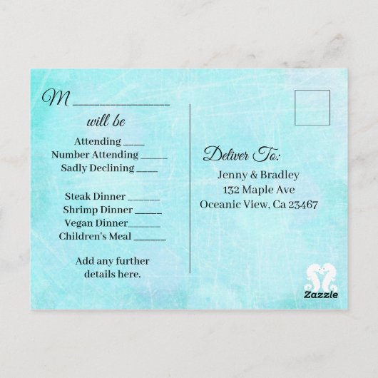 Carte Postale RSVP Seashell Seaside Mariage à thème (Dos)