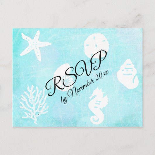 Carte Postale RSVP Seashell Seaside Mariage à thème (Devant)