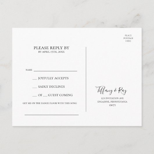 Carte postale RSVP simple demande de chanson éléga (Dos)