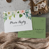 Carte Postale RSVP simple Floral Vert