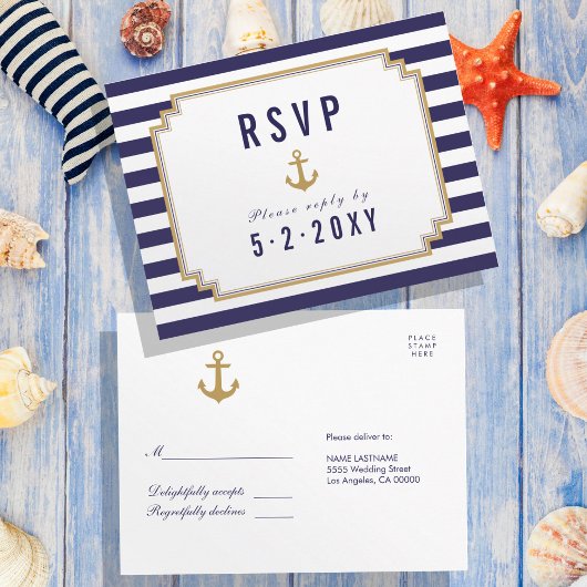 Carte postale RSVP Stylish Nautical Strited Respon