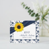 Carte postale RSVP Sunflower Navy Mariage damassé (Debout devant)