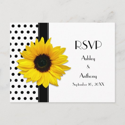 Carte postale RSVP Sunflower noir blanc Polka (Devant)