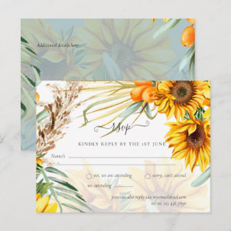 Carte Postale RSVP Sunflowers Pampas Grass Sage Mariage