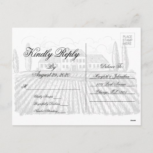 Carte postale RSVP Toile & Calligraphy Wedding (Dos)