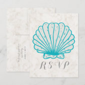 Carte postale RSVP Turquoise Rustic Seashell Weddi (Devant / Derrière)