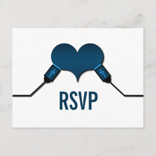 Carte postale RSVP USB Love Connection, bleu