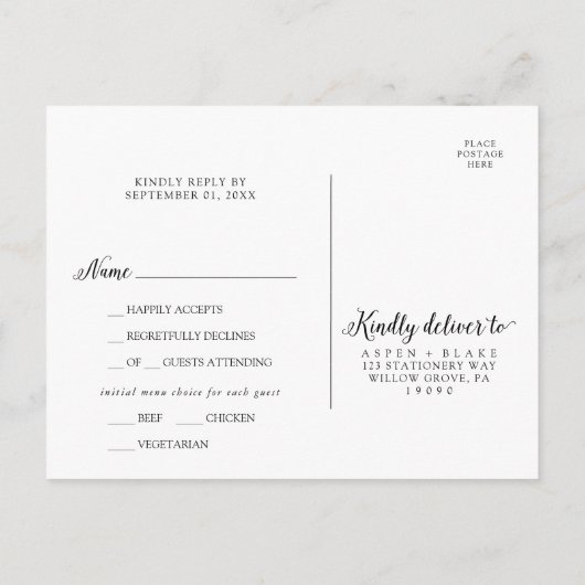 Carte postale RSVP vintage Menu Choix (Dos)