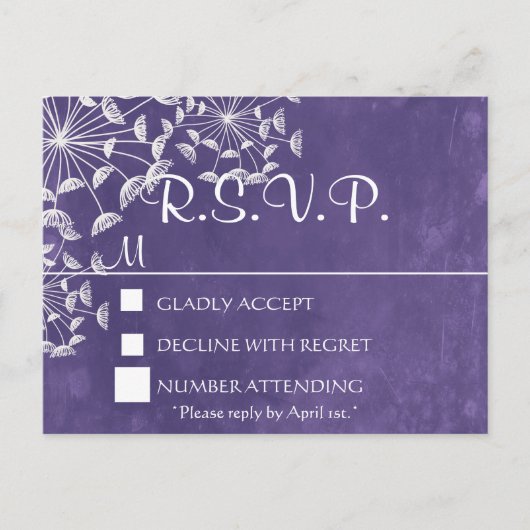 Carte postale RSVP violet romantique rustique (Devant)