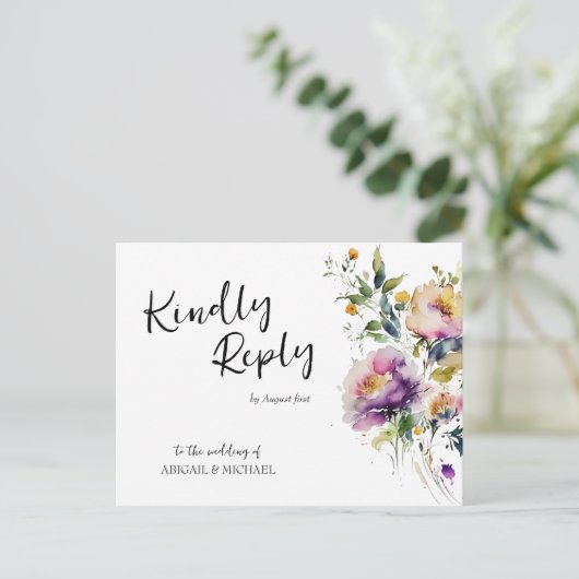 Carte postale RSVP Watercolor Floral Wedal (Debout devant)