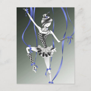 Carte postale ruban bleu marionnette clown