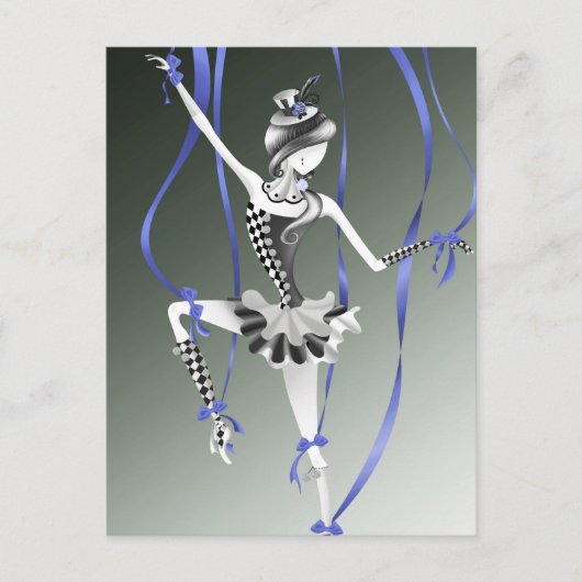 Carte postale ruban bleu marionnette clown (Devant)