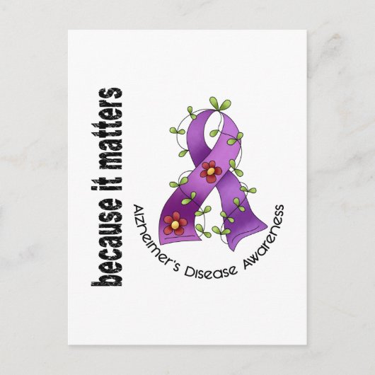 Carte Postale Ruban de fleurs de maladie d'Alzheimer 3 (Devant)