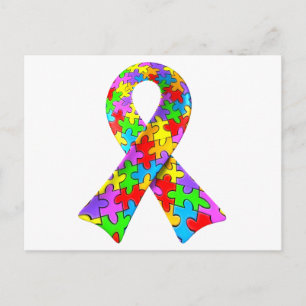 Carte Postale Ruban de puzzle de Sensibilisation sur l'autisme 3