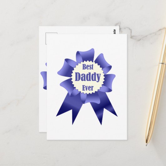 Carte Postale ruban de récompense du prix Best Daddy Ever pour p (Devant/Arrière en situation)