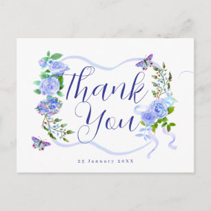 Carte Postale Ruban de rose bleue Merci