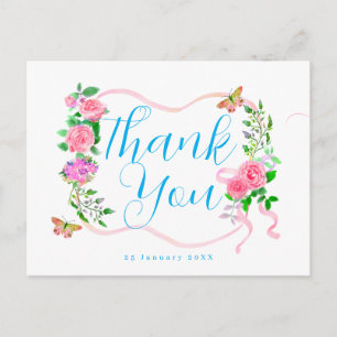 Carte Postale Ruban de rose rose Merci