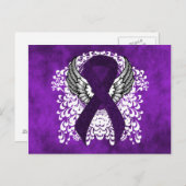 Carte Postale Ruban de sensibilisation au violet avec ailes (Devant / Derrière)