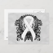 Carte Postale Ruban de sensibilisation blanc avec ailes (Devant / Derrière)