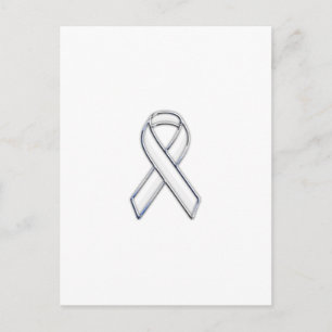 Carte Postale Ruban de sensibilisation blanc de style Chrome