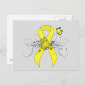Carte Postale Ruban de sensibilisation jaune avec papillon (Devant / Derrière)