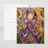 Carte Postale Ruban de sensibilisation violet Fibro (Devant / Derrière)