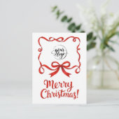 Carte Postale Ruban de société de Noël rouge Chic Logo Script (Debout devant)