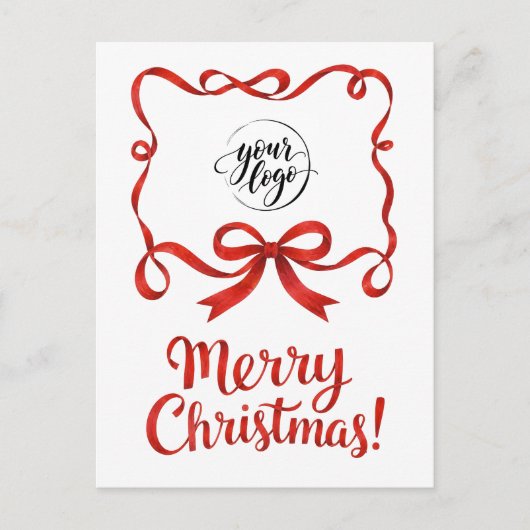 Carte Postale Ruban de société de Noël rouge Chic Logo Script (Devant)