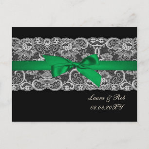Carte Postale Ruban en dentelle Faux vert émeraude Merci mariage