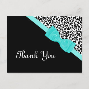 Carte Postale Ruban en Merci noir et blanc Leopard Aqua