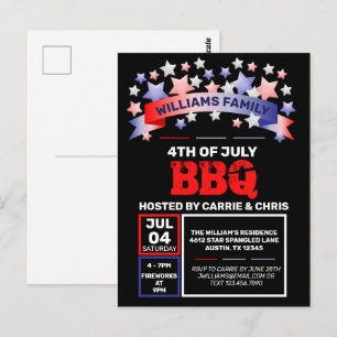 Carte Postale Ruban et Étoiles Rouge Blanc & Bleu 4 Juillet BBQ