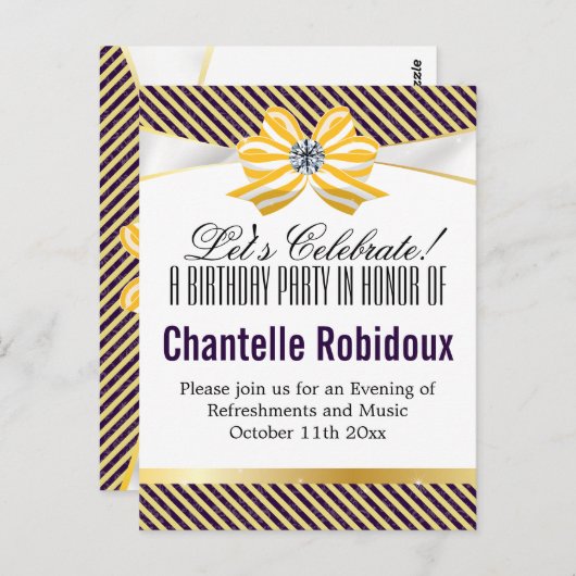 Carte Postale Ruban jaune avec motif Damas Variation (Devant / Derrière)