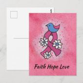 Carte Postale Ruban rose cancer du sein Foi Espérance Amour Priè (Devant / Derrière)