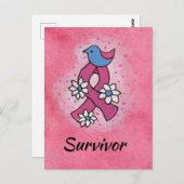Carte Postale Ruban rose de cancer du sein survivant Oiseaux Fle (Devant / Derrière)