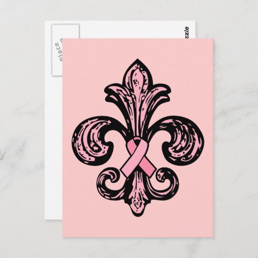 Carte Postale Ruban rose Fleur de lis (Devant / Derrière)