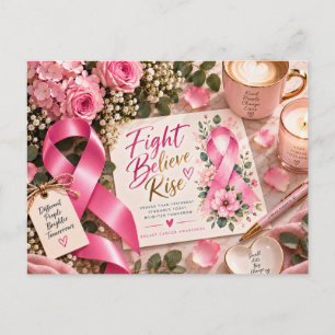 Carte Postale Ruban rose floral de sensibilisation au cancer du